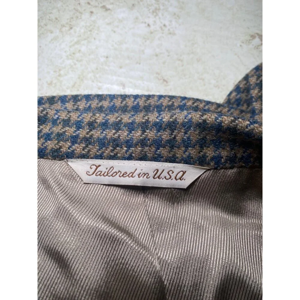 Stafford Men Houndstooth Wool Blazer Jacket Wool Size 48R USA Office Casual READ